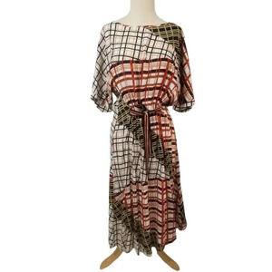 {Diana Gallesi} Italian Designer "Spicy Summer" Mixed Print Plaid Belted…